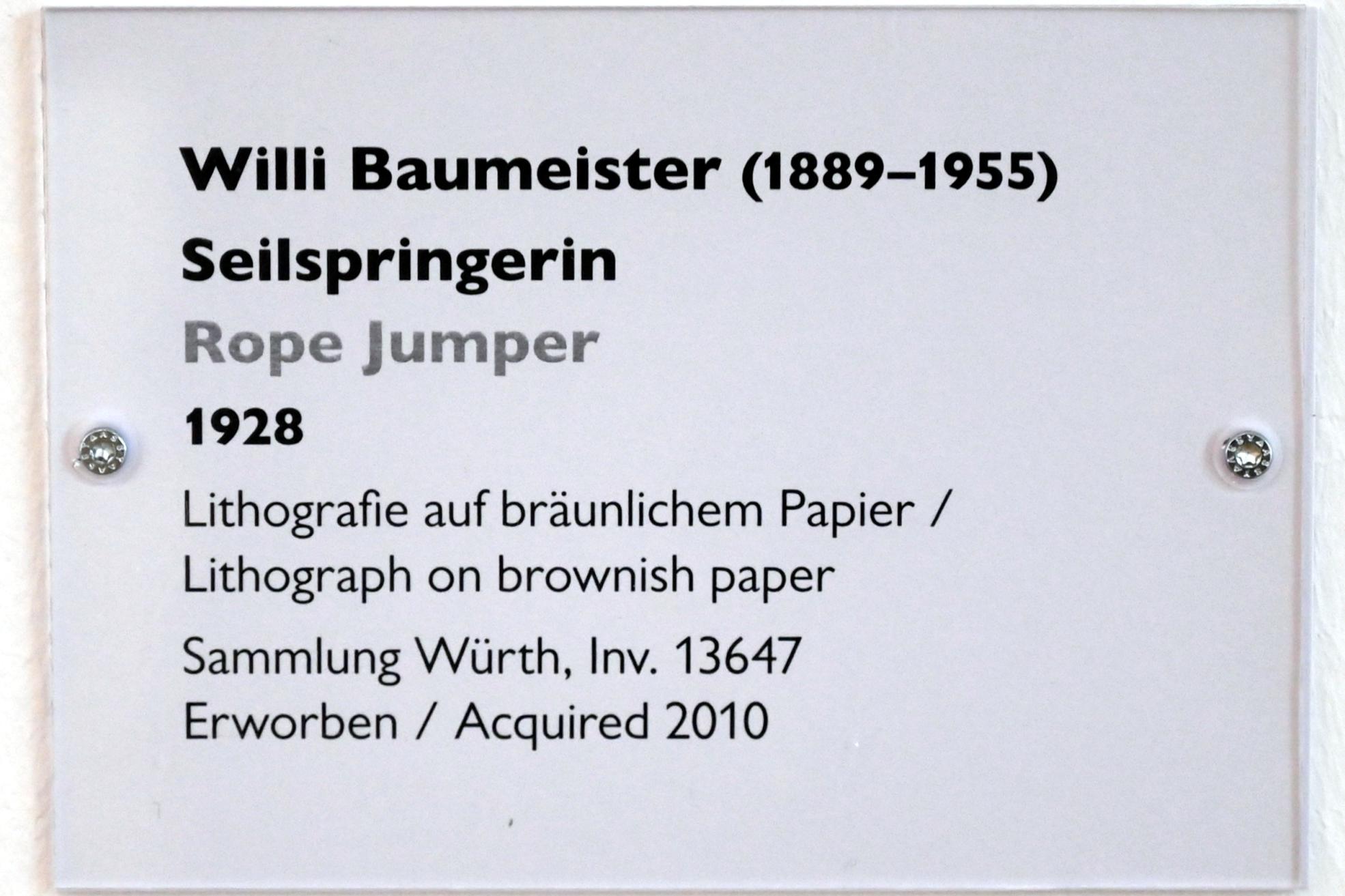 Willi Baumeister (1913–1955), Seilspringerin, Schwäbisch Hall, Kunsthalle Würth, Ausstellung "Sport, Spaß und Spiel" vom 13.12.2021 - 26.02.2023, Obergeschoß, 1928, Bild 2/2