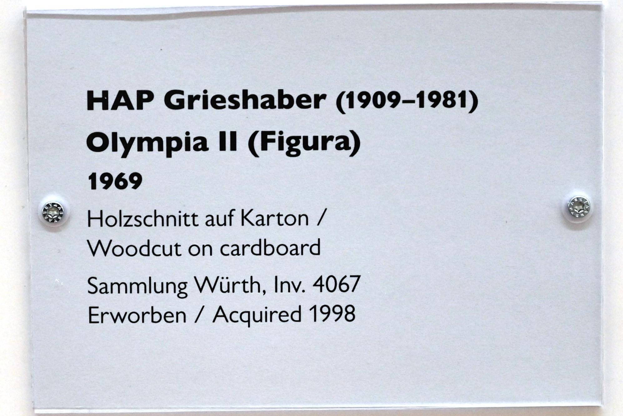 HAP Grieshaber (1969–1971), Olympia II (Figura), Schwäbisch Hall, Kunsthalle Würth, Ausstellung "Sport, Spaß und Spiel" vom 13.12.2021 - 26.02.2023, Obergeschoß, 1969, Bild 2/3