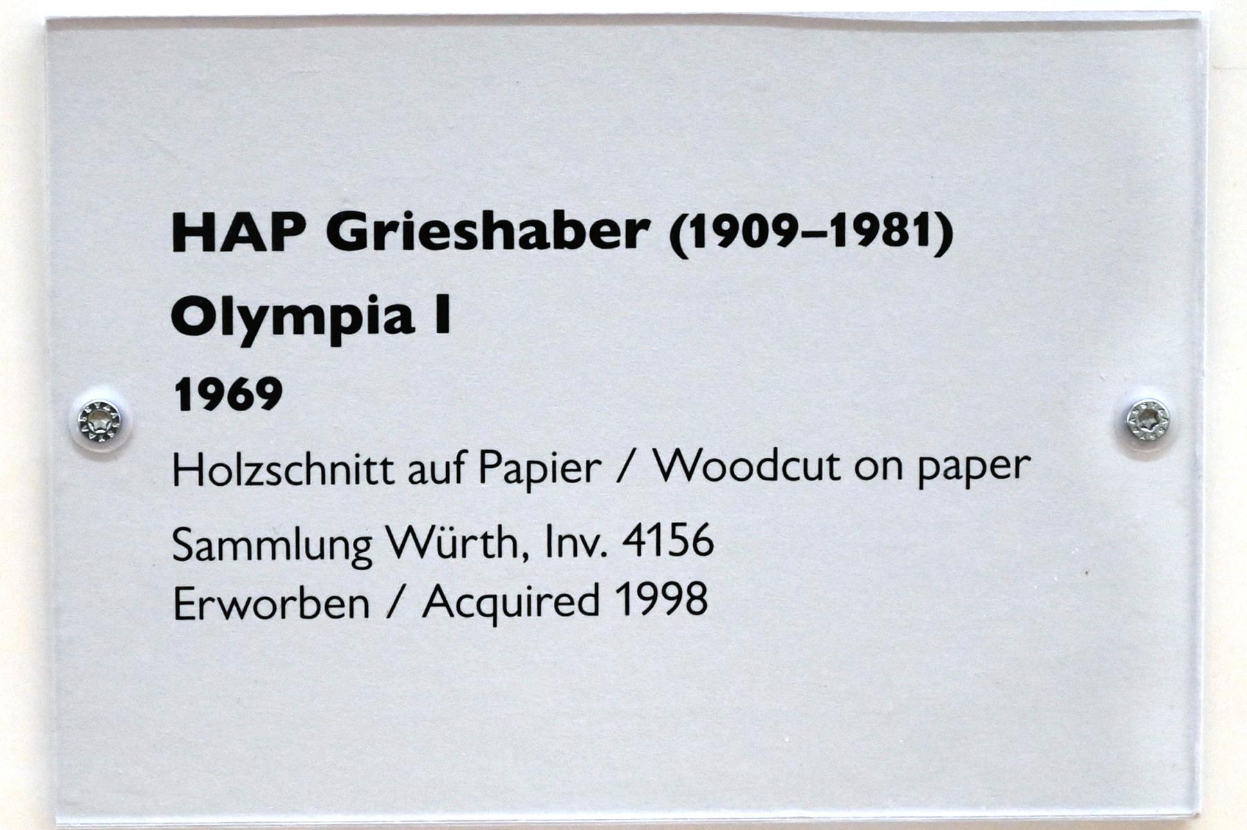 HAP Grieshaber (1969–1971), Olympia I, Schwäbisch Hall, Kunsthalle Würth, Ausstellung "Sport, Spaß und Spiel" vom 13.12.2021 - 26.02.2023, Obergeschoß, 1969, Bild 2/3