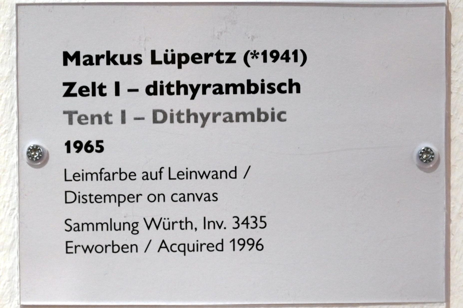 Markus Lüpertz (1964–2000), Zelt I - dithyrambisch, Schwäbisch Hall, Kunsthalle Würth, Ausstellung "Sport, Spaß und Spiel" vom 13.12.2021 - 26.02.2023, Obergeschoß, 1965, Bild 2/2