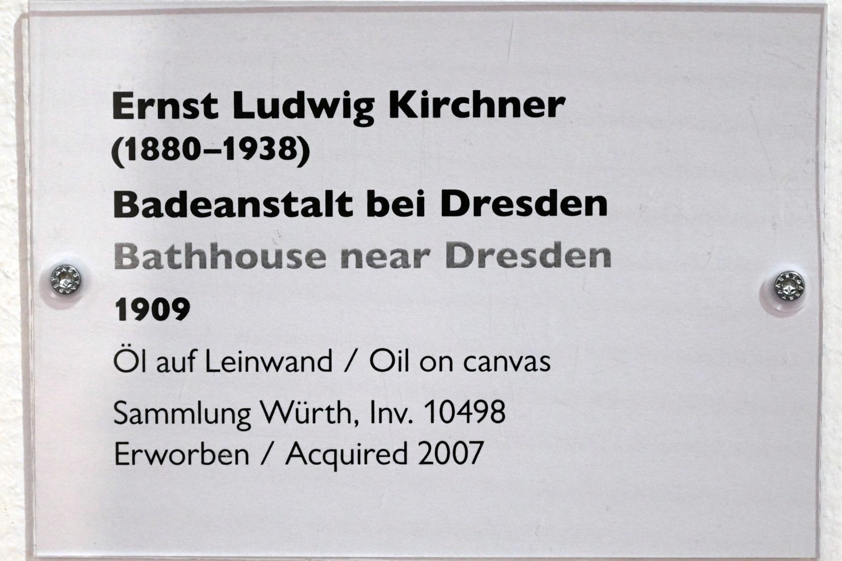 Ernst Ludwig Kirchner (1904–1933), Badeanstalt bei Dresden, Schwäbisch Hall, Kunsthalle Würth, Ausstellung "Sport, Spaß und Spiel" vom 13.12.2021 - 26.02.2023, Obergeschoß, 1909, Bild 2/2