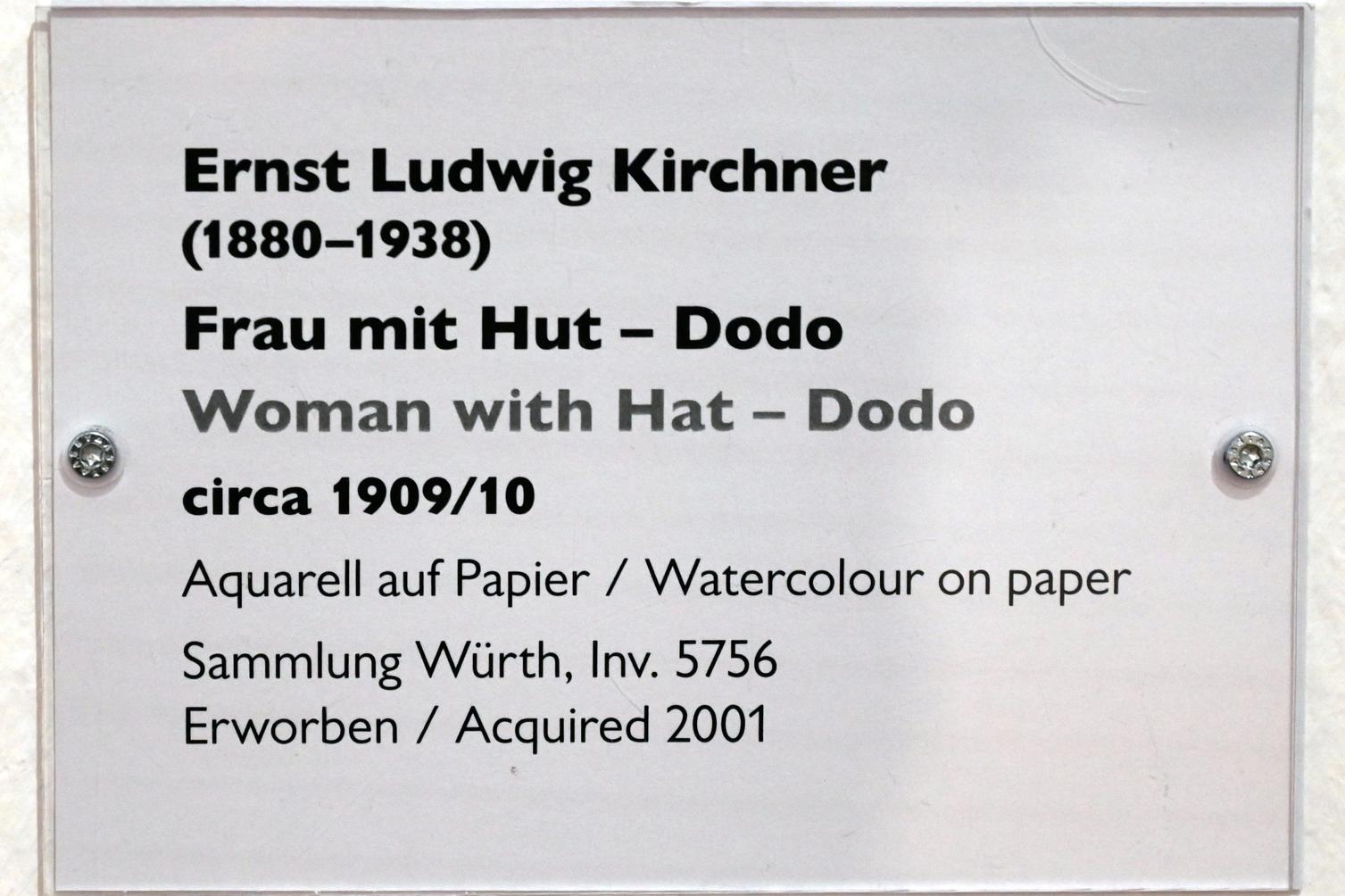 Ernst Ludwig Kirchner (1904–1933), Frau mit Hut - Dodo, Schwäbisch Hall, Kunsthalle Würth, Ausstellung "Sport, Spaß und Spiel" vom 13.12.2021 - 26.02.2023, Obergeschoß, um 1909–1910, Bild 2/2