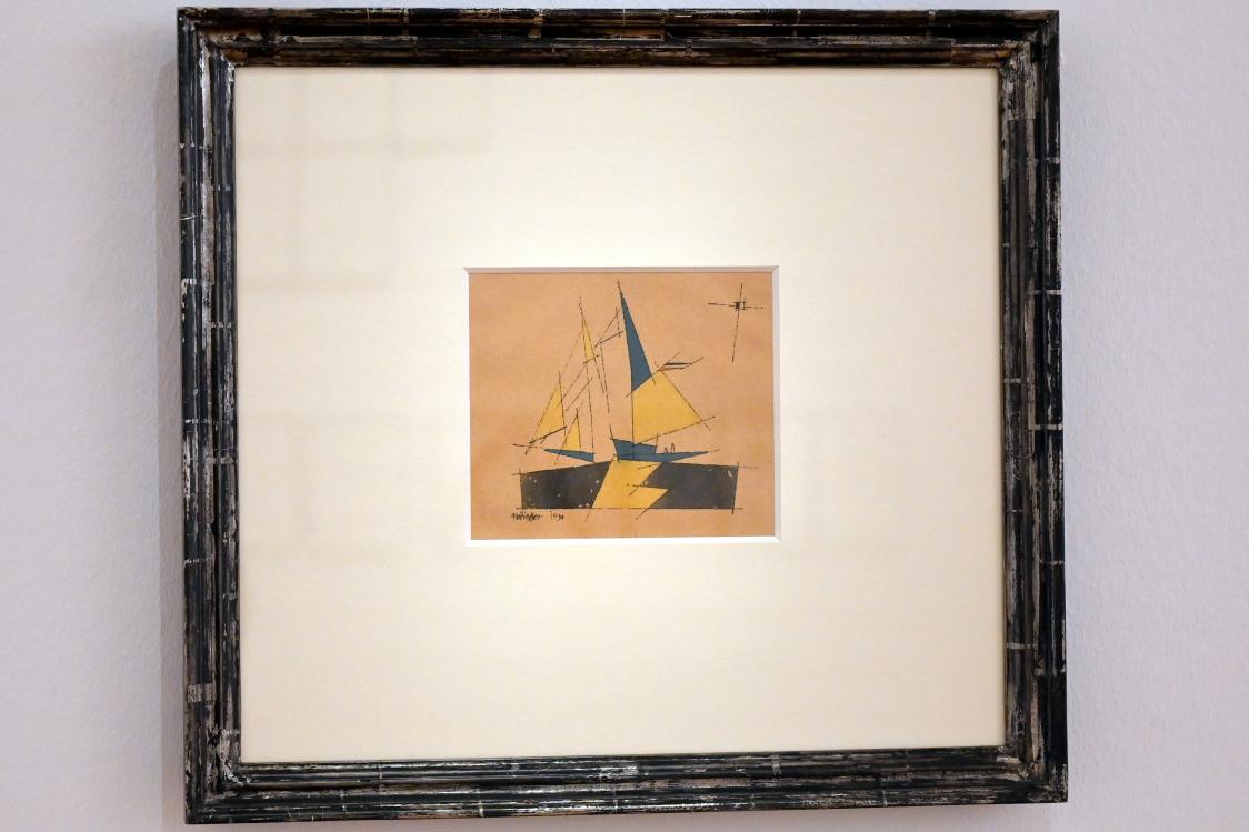 Lyonel Feininger (1907–1940), Blaues und gelbes Segelboot, Schwäbisch Hall, Kunsthalle Würth, Ausstellung "Sport, Spaß und Spiel" vom 13.12.2021 - 26.02.2023, Obergeschoß, 1934