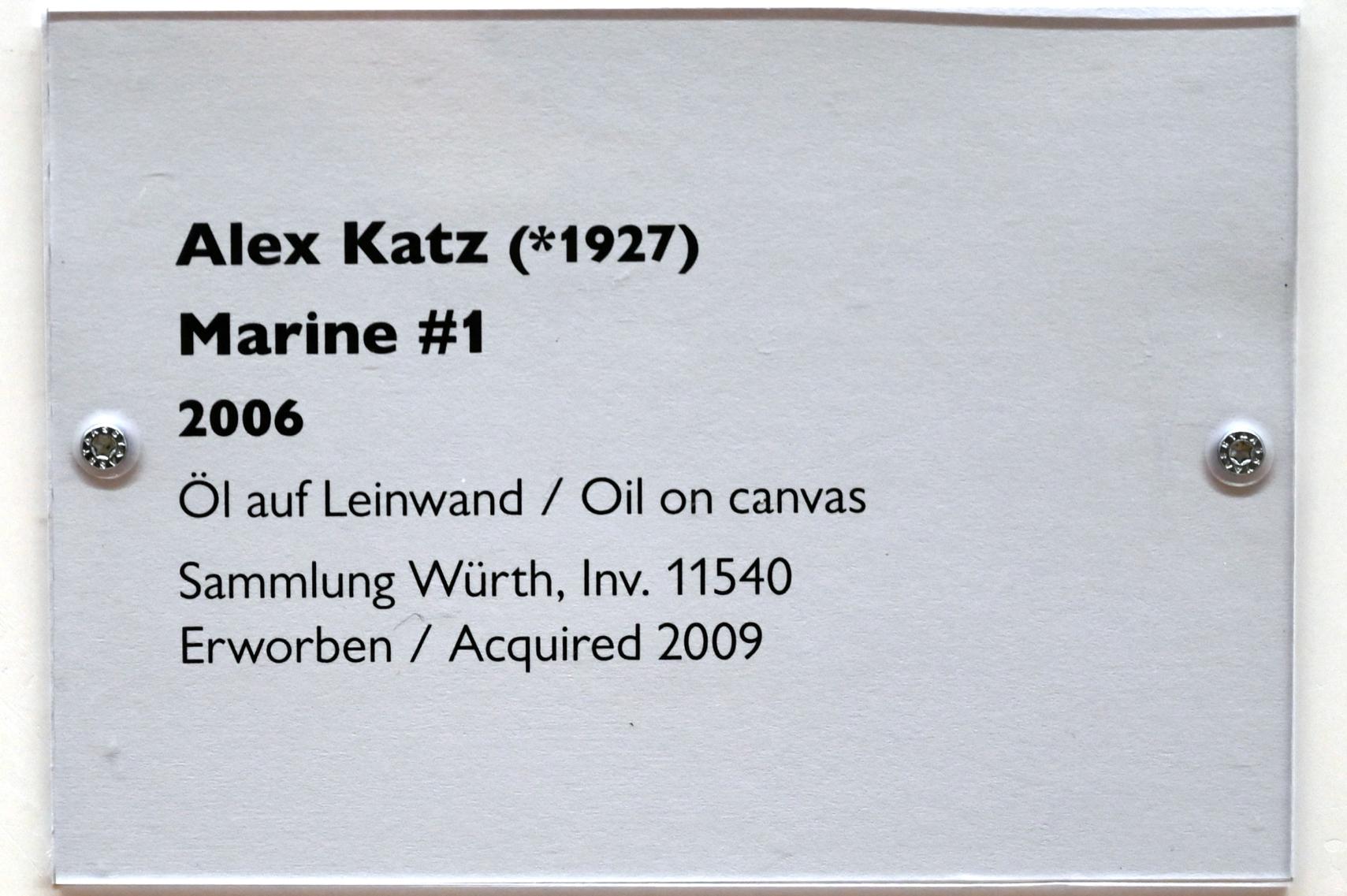 Alex Katz (1960–2017), Marine #1, Schwäbisch Hall, Kunsthalle Würth, Ausstellung "Sport, Spaß und Spiel" vom 13.12.2021 - 26.02.2023, Obergeschoß, 2006, Bild 2/2