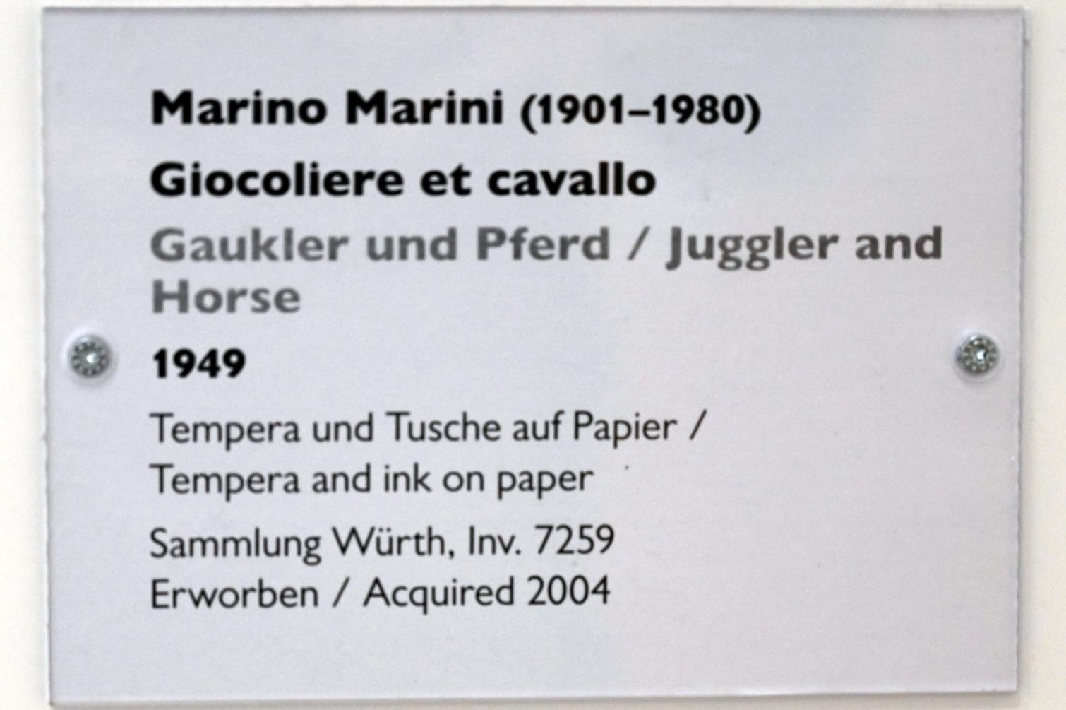 Marino Marini (1934–1959), Gaukler und Pferd, Schwäbisch Hall, Kunsthalle Würth, Ausstellung "Sport, Spaß und Spiel" vom 13.12.2021 - 26.02.2023, Untergeschoß, 1949, Bild 2/2