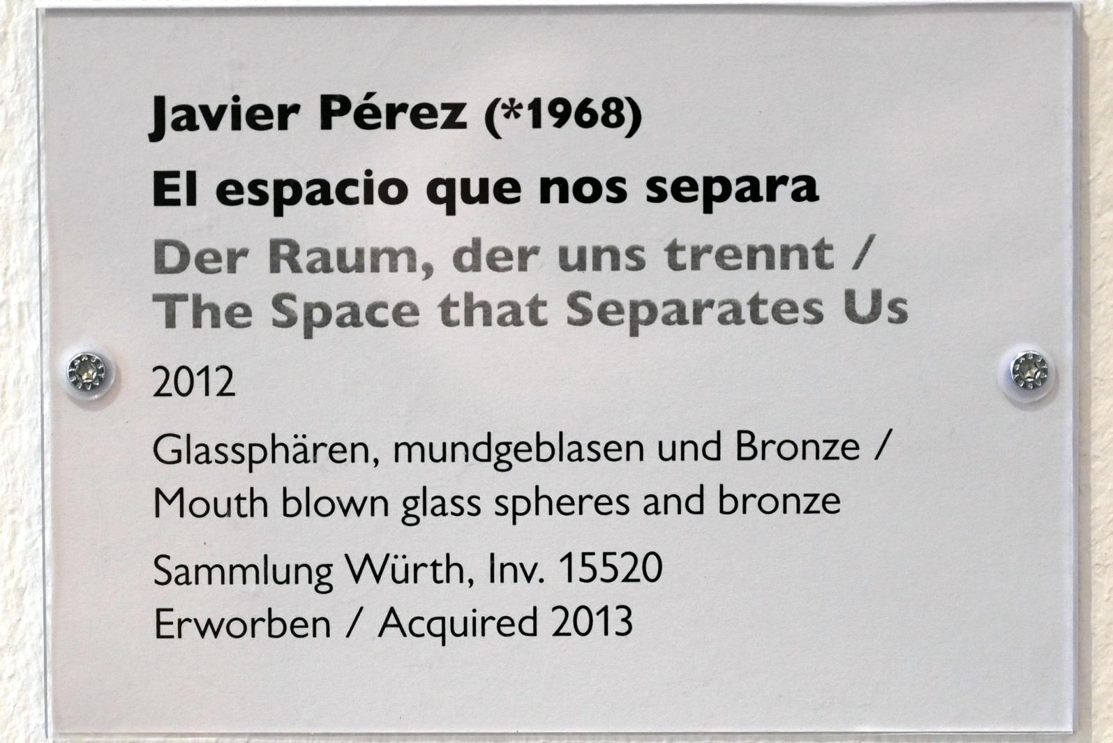 Javier Pérez (1996–2012), Der Raum, der uns trennt, Schwäbisch Hall, Kunsthalle Würth, Ausstellung "Sport, Spaß und Spiel" vom 13.12.2021 - 26.02.2023, Untergeschoß, 2012, Bild 3/3