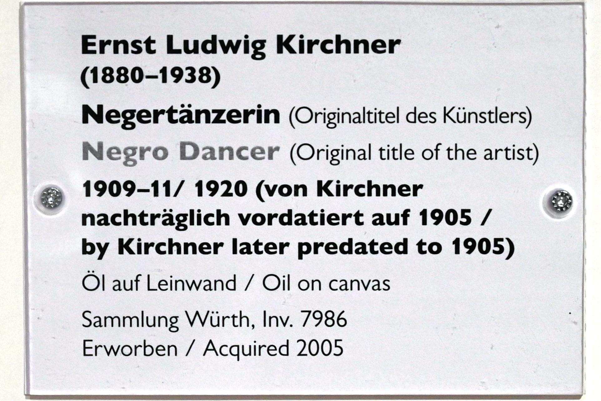 Ernst Ludwig Kirchner (1904–1933), Negertänzerin, Schwäbisch Hall, Kunsthalle Würth, Ausstellung "Sport, Spaß und Spiel" vom 13.12.2021 - 26.02.2023, Untergeschoß, 1909–1911, Bild 2/2