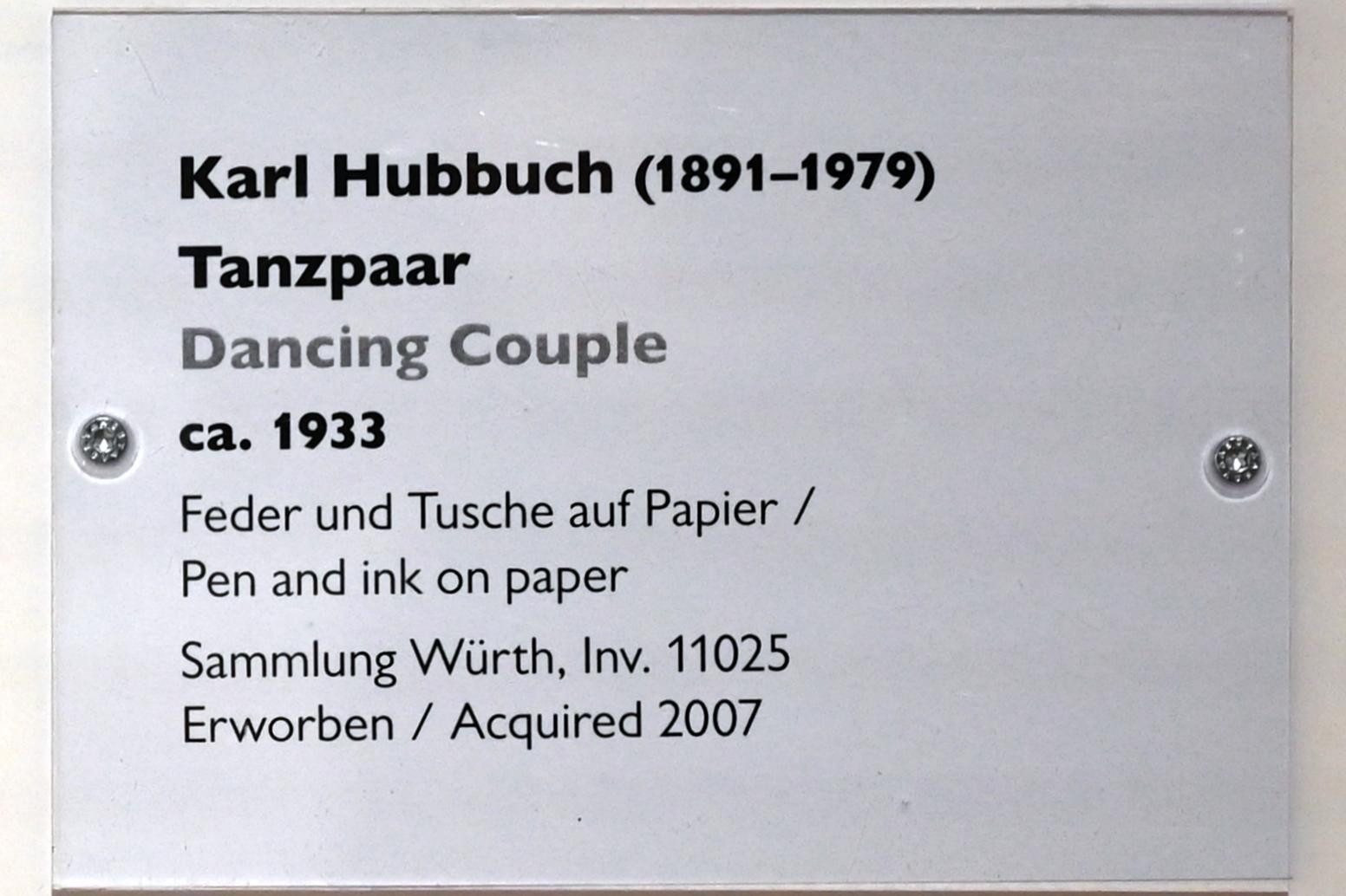 Karl Hubbuch (1929–1959), Tanzpaar, Schwäbisch Hall, Kunsthalle Würth, Ausstellung "Sport, Spaß und Spiel" vom 13.12.2021 - 26.02.2023, Untergeschoß, um 1933, Bild 2/2