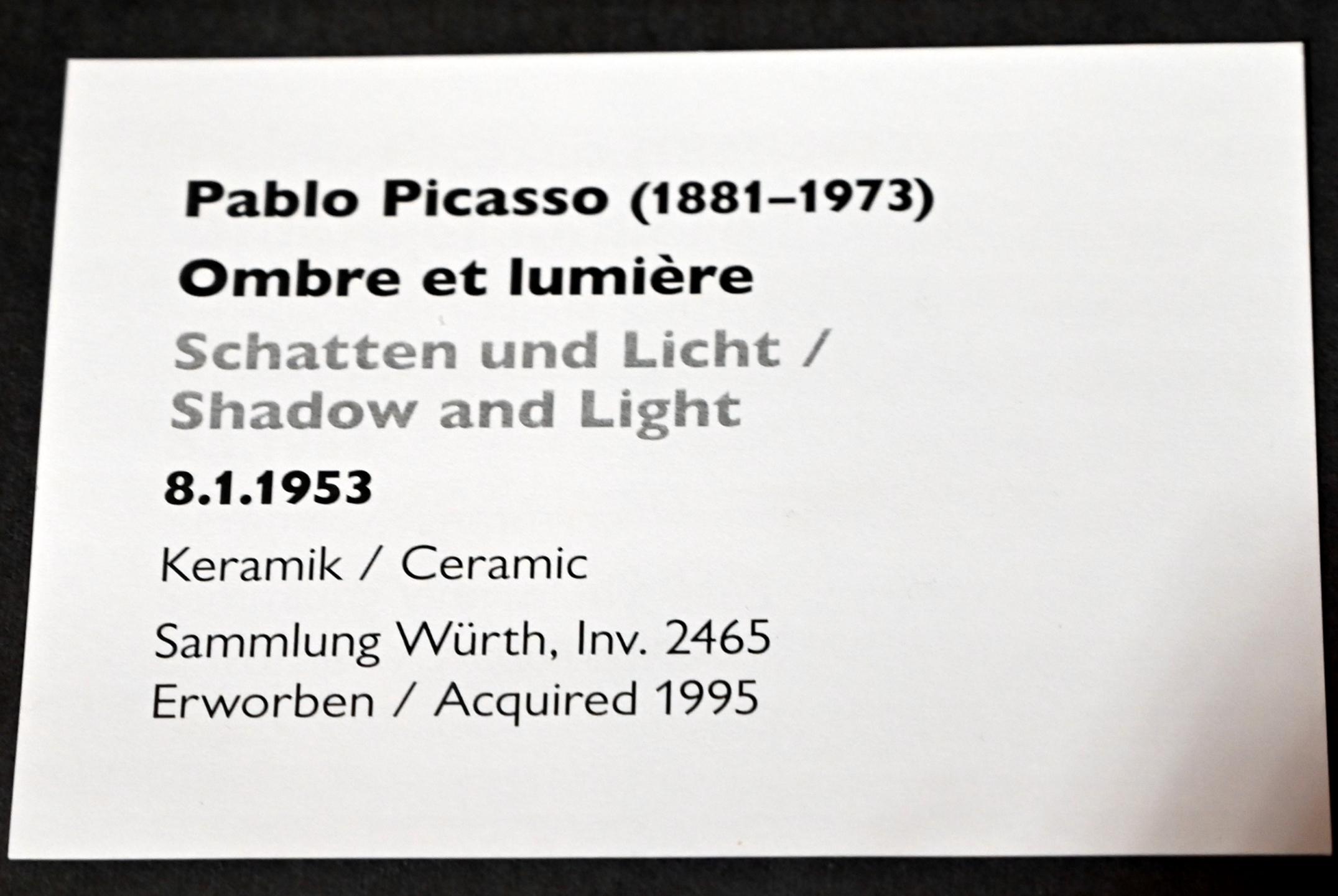 Pablo Picasso (1897–1972), Schatten und Licht, Schwäbisch Hall, Kunsthalle Würth, Ausstellung "Sport, Spaß und Spiel" vom 13.12.2021 - 26.02.2023, Untergeschoß, 1953, Bild 2/2