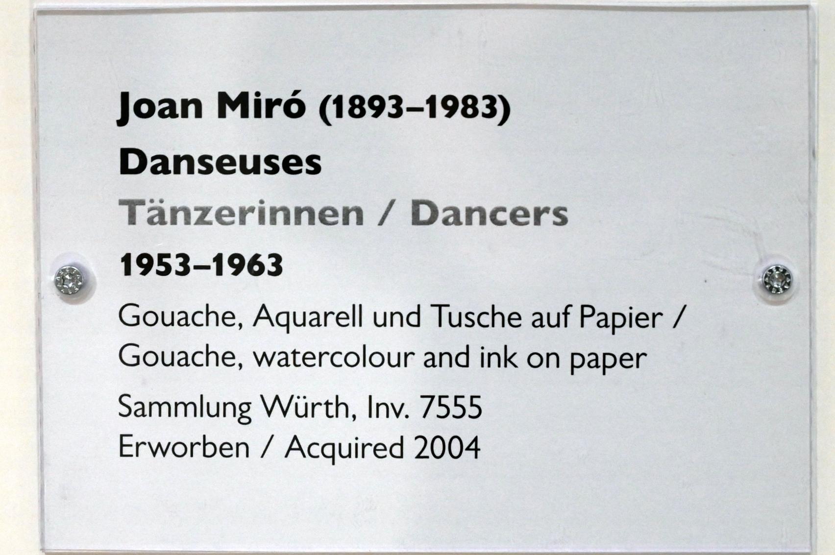 Joan Miró (1917–1970), Tänzerinnen, Schwäbisch Hall, Kunsthalle Würth, Ausstellung "Sport, Spaß und Spiel" vom 13.12.2021 - 26.02.2023, Untergeschoß, 1953–1963, Bild 2/2
