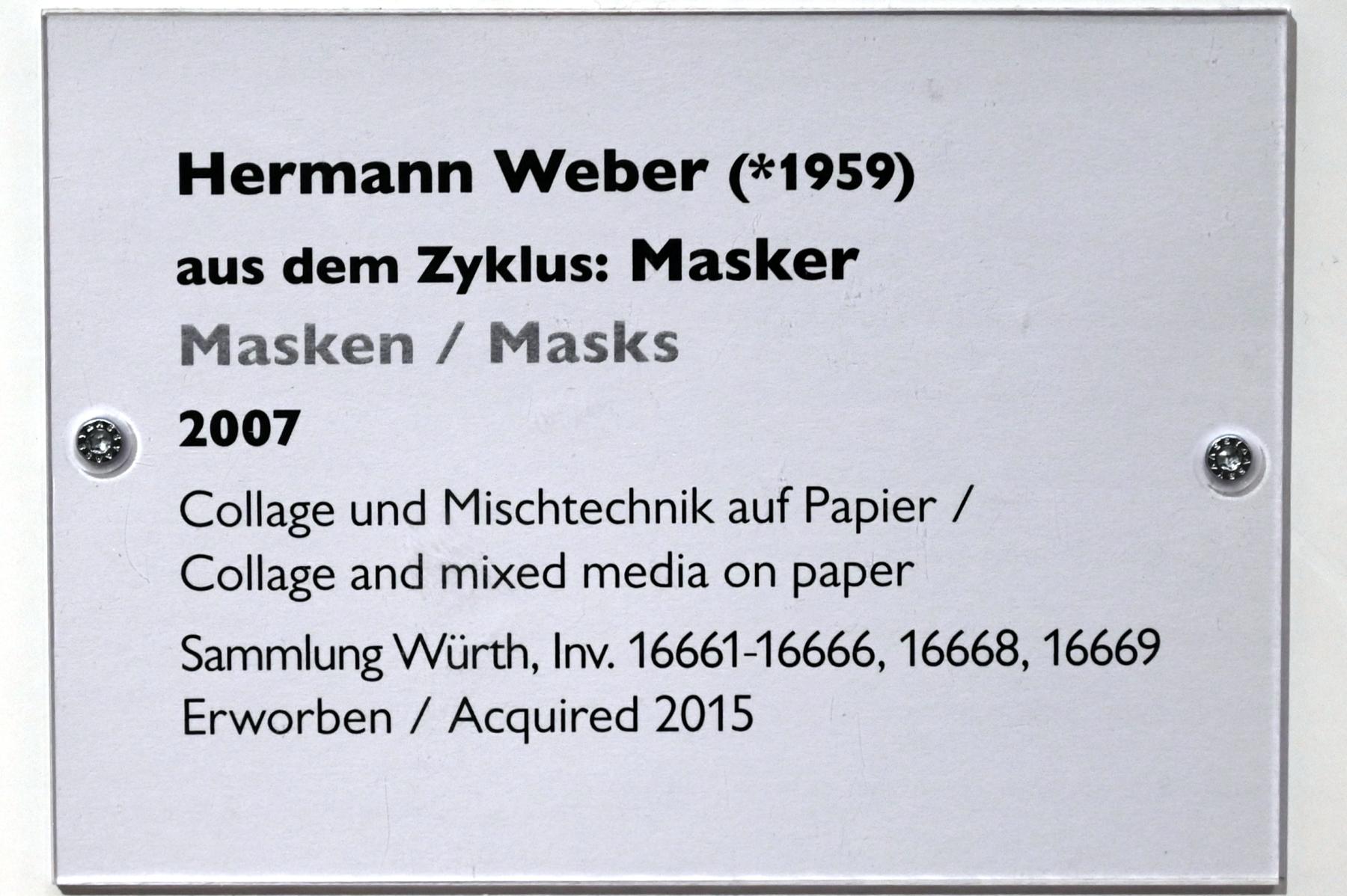 Hermann Weber (2007), Masken, Schwäbisch Hall, Kunsthalle Würth, Ausstellung "Sport, Spaß und Spiel" vom 13.12.2021 - 26.02.2023, Untergeschoß, 2007, Bild 2/2
