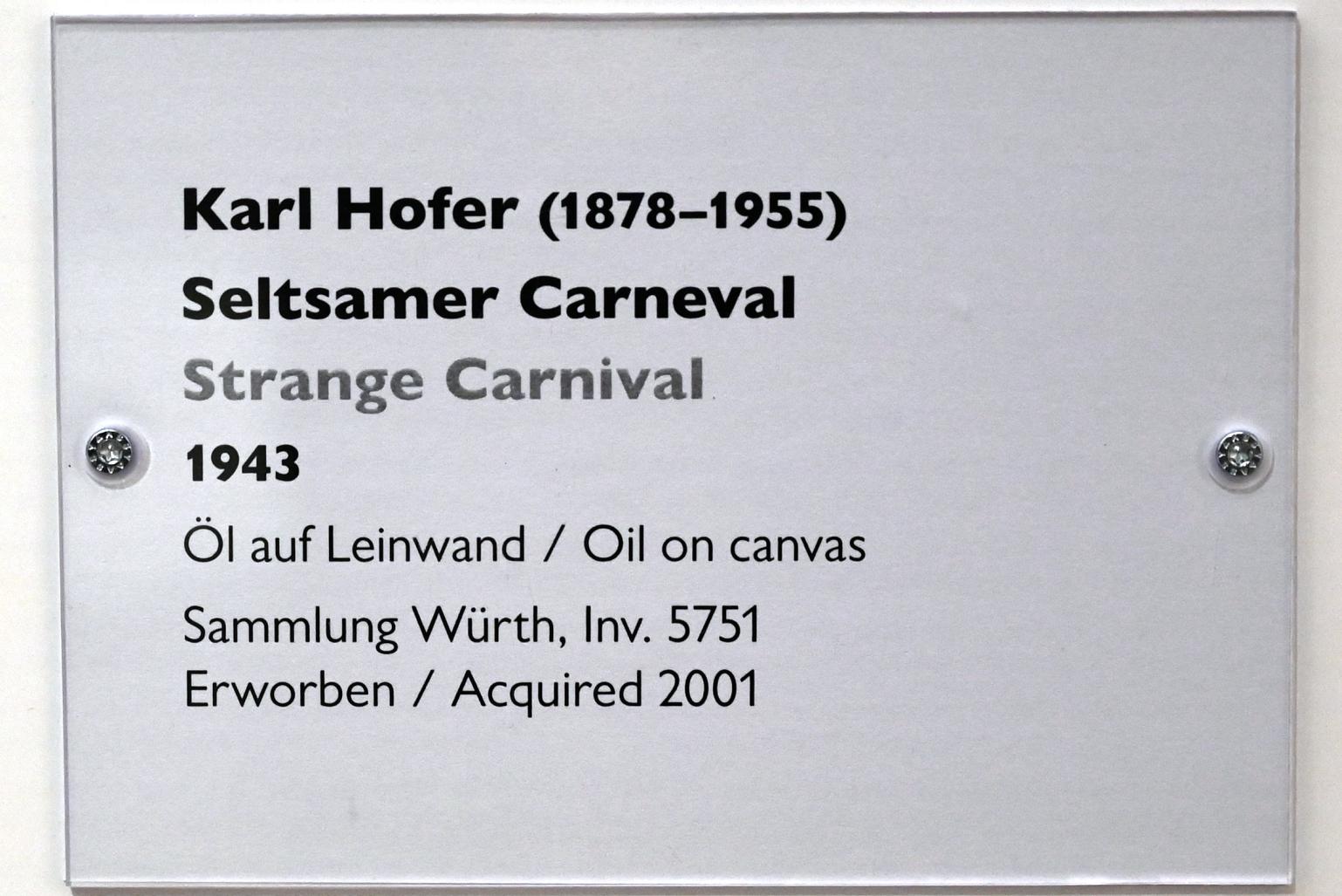 Karl Hofer (Carl Hofer) (1913–1950), Seltsamer Carneval, Schwäbisch Hall, Kunsthalle Würth, Ausstellung "Sport, Spaß und Spiel" vom 13.12.2021 - 26.02.2023, Untergeschoß, 1943, Bild 2/2