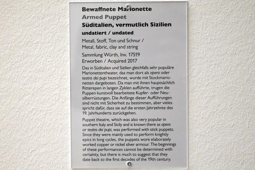Bewaffnete Marionette, Schwäbisch Hall, Kunsthalle Würth, Ausstellung "Sport, Spaß und Spiel" vom 13.12.2021 - 26.02.2023, Untergeschoß, Undatiert, Bild 4/5