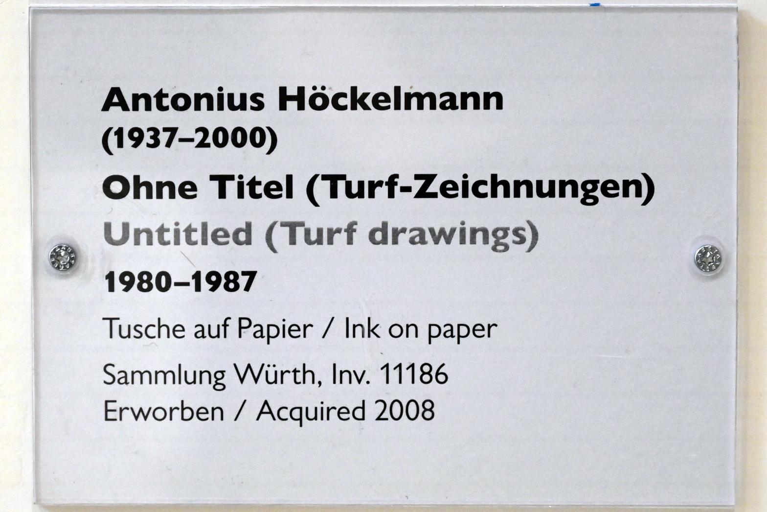 Antonius Höckelmann (1981–1991), Ohne Titel (Turfzeichnungen), Schwäbisch Hall, Kunsthalle Würth, Ausstellung "Sport, Spaß und Spiel" vom 13.12.2021 - 26.02.2023, Untergeschoß, 1980–1987, Bild 9/9