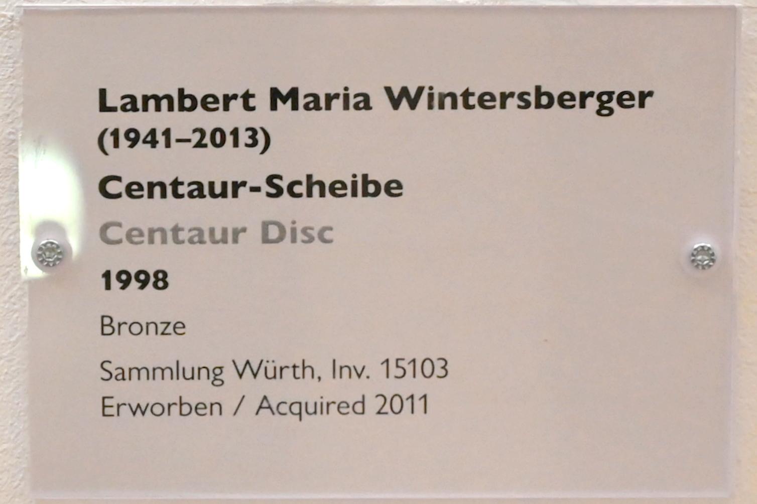 Lambert Maria Wintersberger (1967–2003), Centaur-Scheibe, Schwäbisch Hall, Kunsthalle Würth, Ausstellung "Sport, Spaß und Spiel" vom 13.12.2021 - 26.02.2023, Untergeschoß, 1998, Bild 2/2