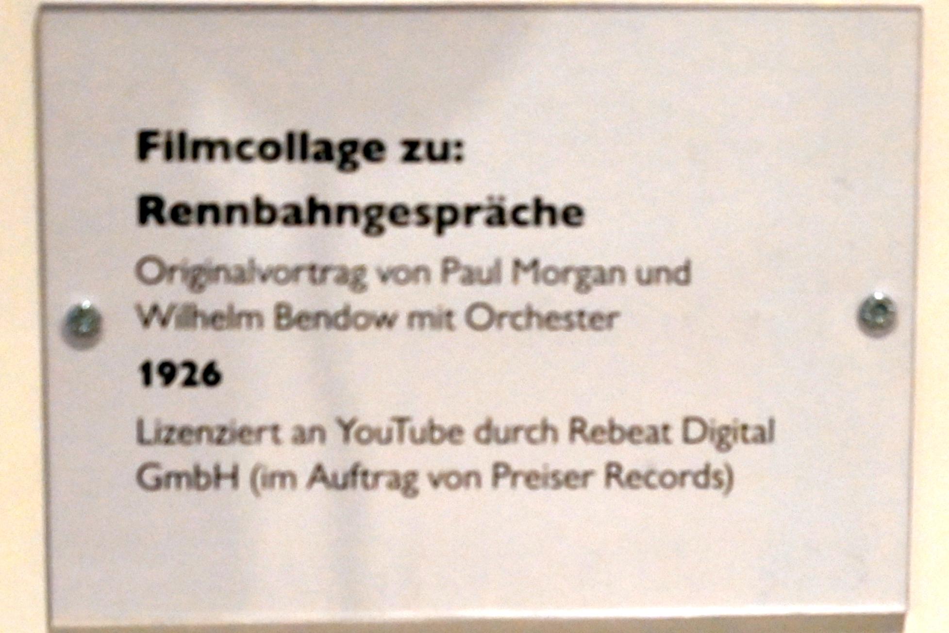 Filmcollage zu: Rennbahngespräche, Schwäbisch Hall, Kunsthalle Würth, Ausstellung "Sport, Spaß und Spiel" vom 13.12.2021 - 26.02.2023, Untergeschoß, 1926, Bild 2/2