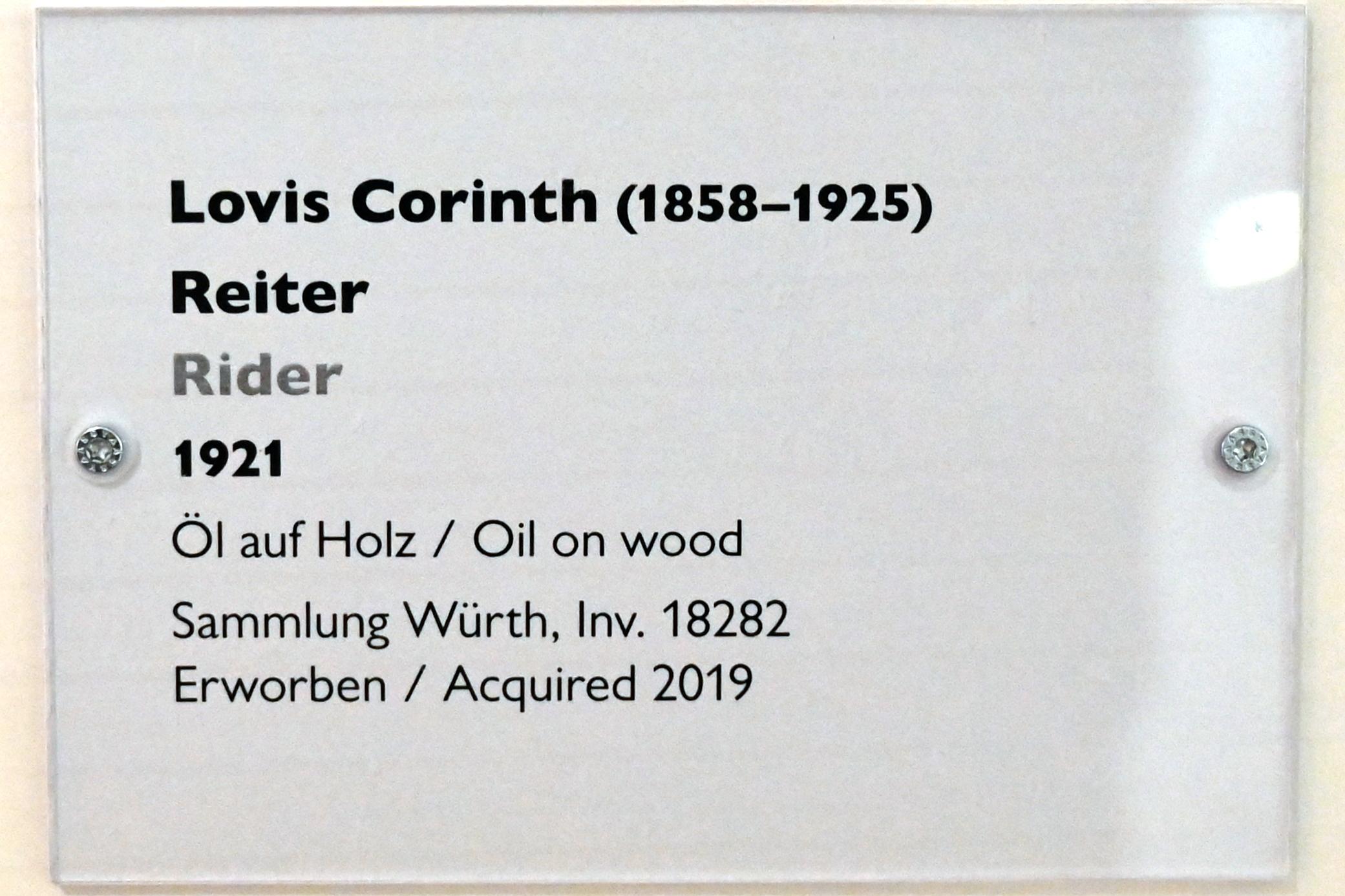 Lovis Corinth (1891–1925), Reiter, Schwäbisch Hall, Kunsthalle Würth, Ausstellung "Sport, Spaß und Spiel" vom 13.12.2021 - 26.02.2023, Untergeschoß, 1921, Bild 2/2