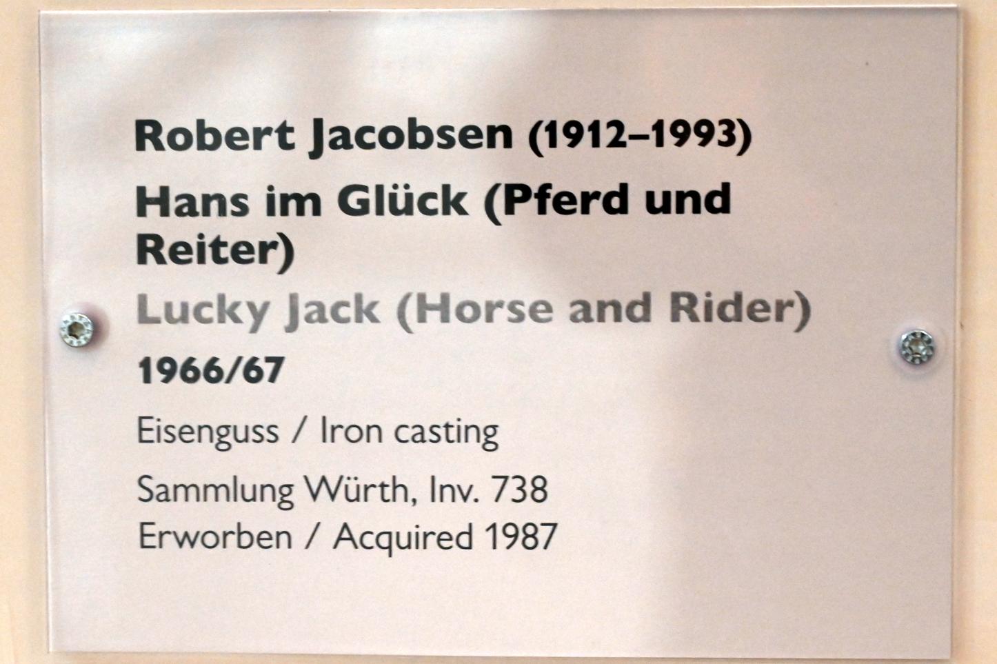 Robert Jacobsen (1949–1990), Hans im Glück (Pferd und Reiter), Schwäbisch Hall, Kunsthalle Würth, Ausstellung "Sport, Spaß und Spiel" vom 13.12.2021 - 26.02.2023, Untergeschoß, 1966–1967, Bild 2/2
