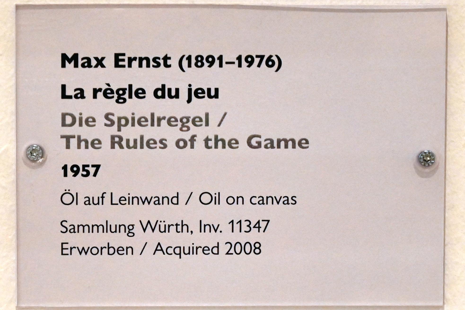 Max Ernst (1912–1970), Die Spielregel, Schwäbisch Hall, Kunsthalle Würth, Ausstellung "Sport, Spaß und Spiel" vom 13.12.2021 - 26.02.2023, Untergeschoß, 1957, Bild 2/2