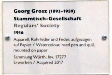 George Grosz (1915–1931), Stammtisch-Gesellschaft, Schwäbisch Hall, Kunsthalle Würth, Ausstellung "Sport, Spaß und Spiel" vom 13.12.2021 - 26.02.2023, Untergeschoß, 1916, Bild 2/2