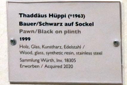 Thaddäus Hüppi (1999–2000), Bauer/Schwarz auf Sockel, Schwäbisch Hall, Kunsthalle Würth, Ausstellung "Sport, Spaß und Spiel" vom 13.12.2021 - 26.02.2023, Untergeschoß, 1999, Bild 2/2