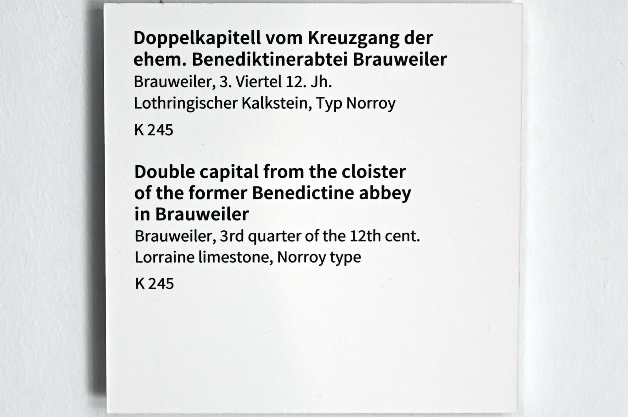 Doppelkapitell, Brauweiler (Pulheim), ehem. Benediktinerkloster, jetzt Köln, Museum Schnütgen, Saal 1, 3. Viertel 12. Jhd., Bild 2/2