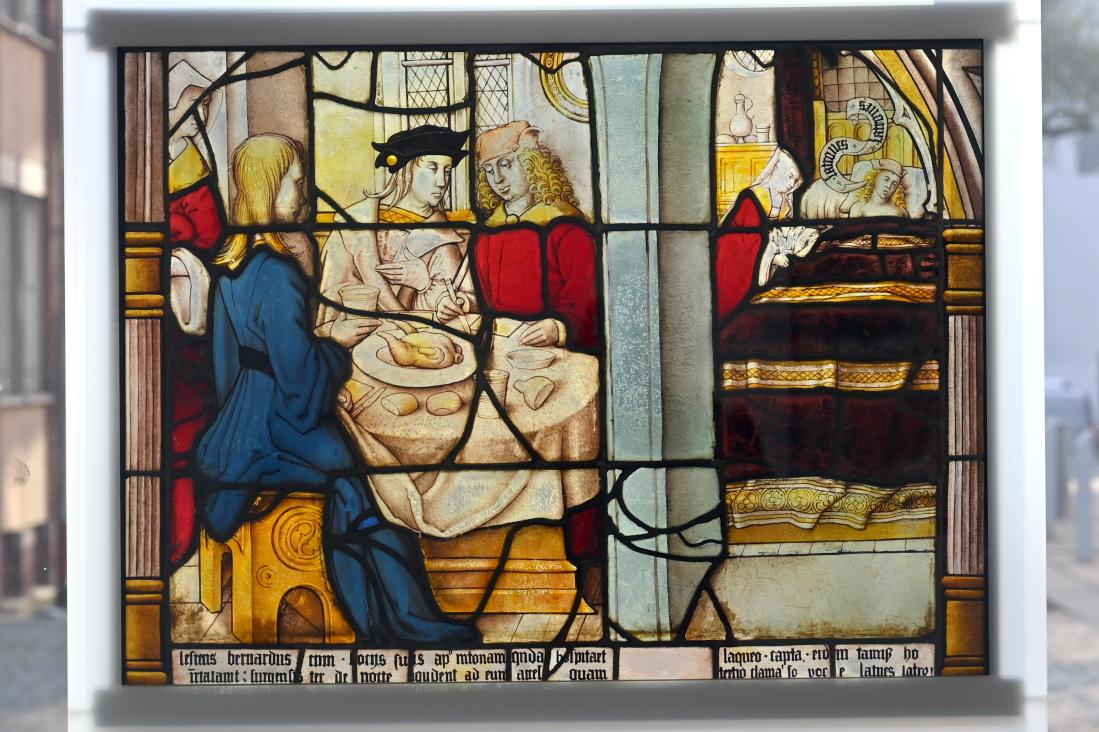 Meister von Sankt Severin (1488–1513), Bernhard mit Freunden zu Gast bei einer Dame, Altenberg (Bergisches Land), ehem. Zisterzienserkloster Altenberg, jetzt Köln, Museum Schnütgen, Saal 1, 1505–1520