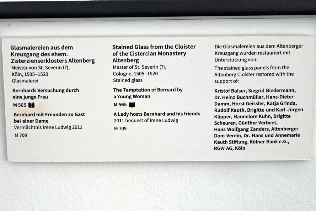 Meister von Sankt Severin (1488–1513), Bernhard mit Freunden zu Gast bei einer Dame, Altenberg (Bergisches Land), ehem. Zisterzienserkloster Altenberg, jetzt Köln, Museum Schnütgen, Saal 1, 1505–1520, Bild 2/2