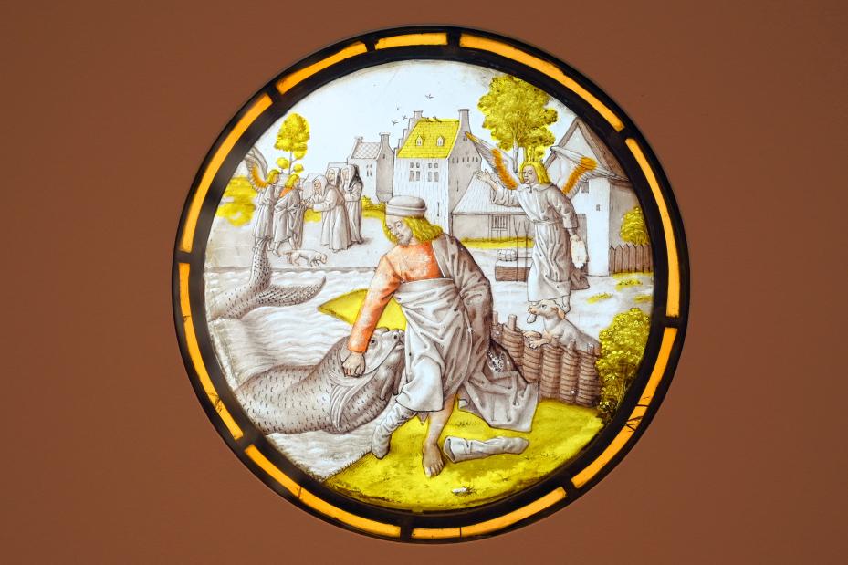 Kabinettscheiben mit Szenen aus dem Leben des Tobias, Köln, Museum Schnütgen, Saal 3, um 1500, Bild 2/4