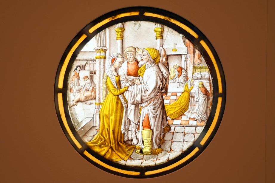 Kabinettscheiben mit Szenen aus dem Leben des Tobias, Köln, Museum Schnütgen, Saal 3, um 1500, Bild 3/4