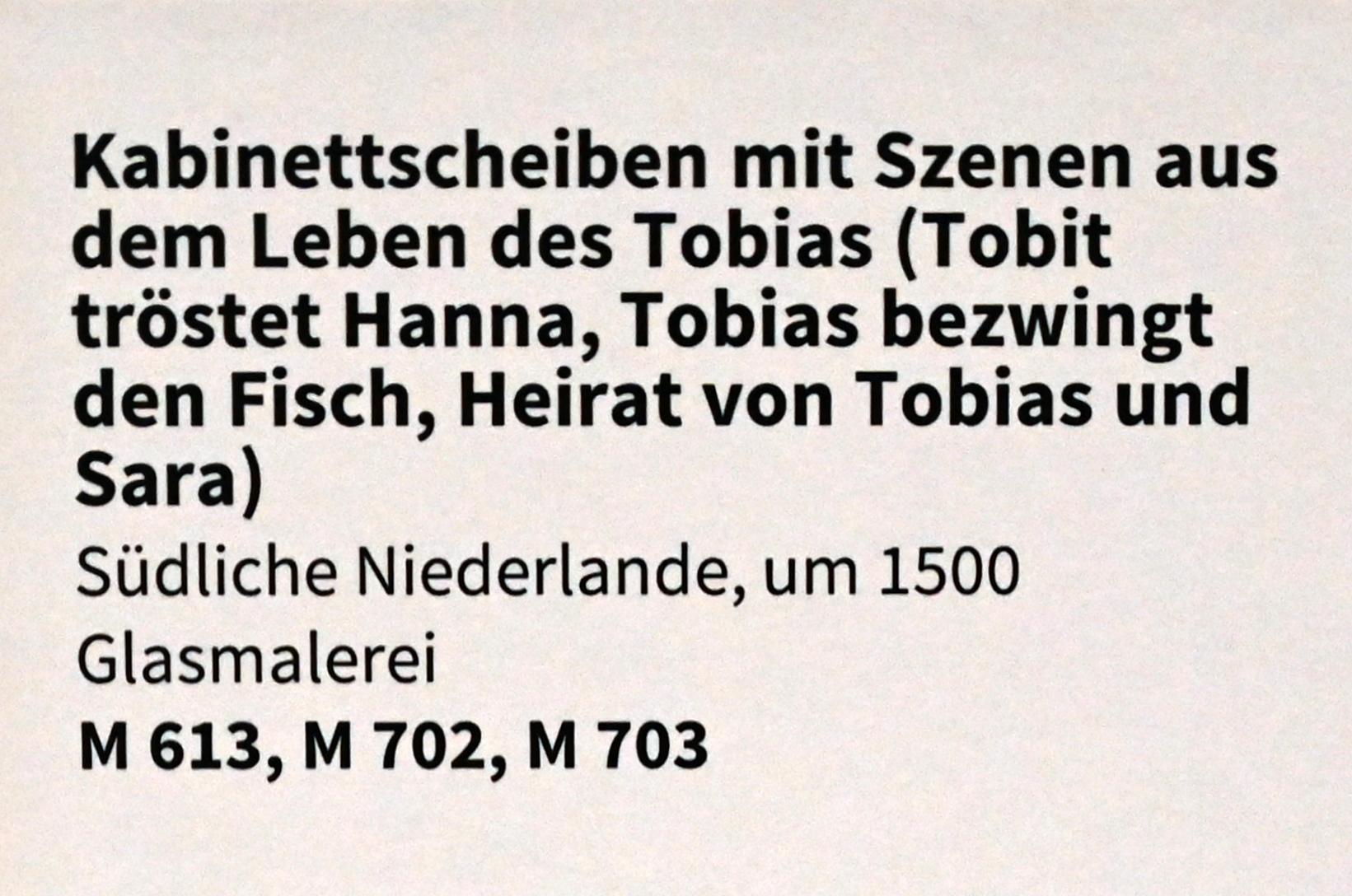 Kabinettscheiben mit Szenen aus dem Leben des Tobias, Köln, Museum Schnütgen, Saal 3, um 1500, Bild 4/4