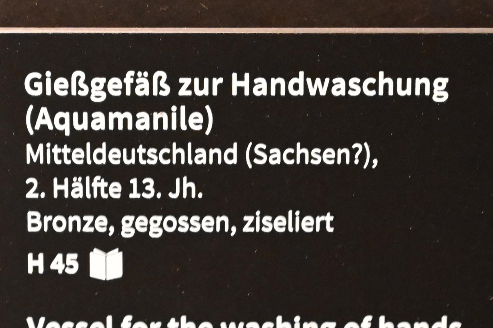 Gießgefäß zur Handwaschung (Aquamanile), Köln, Museum Schnütgen, Saal 4, 2. Hälfte 13. Jhd., Bild 4/4