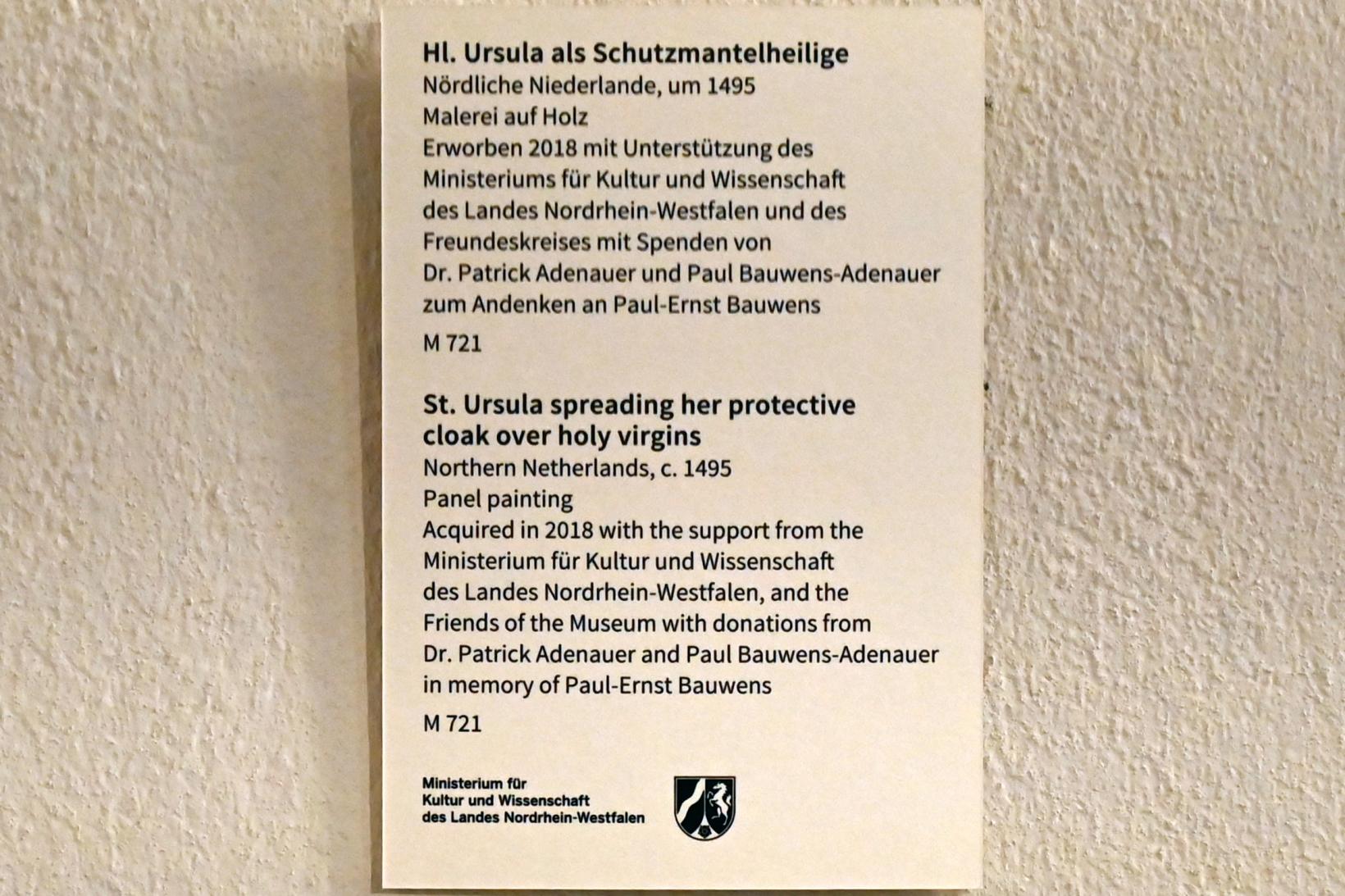 Hl. Ursula als Schutzmantelheilige, Köln, Museum Schnütgen, Saal 6, um 1495, Bild 2/2