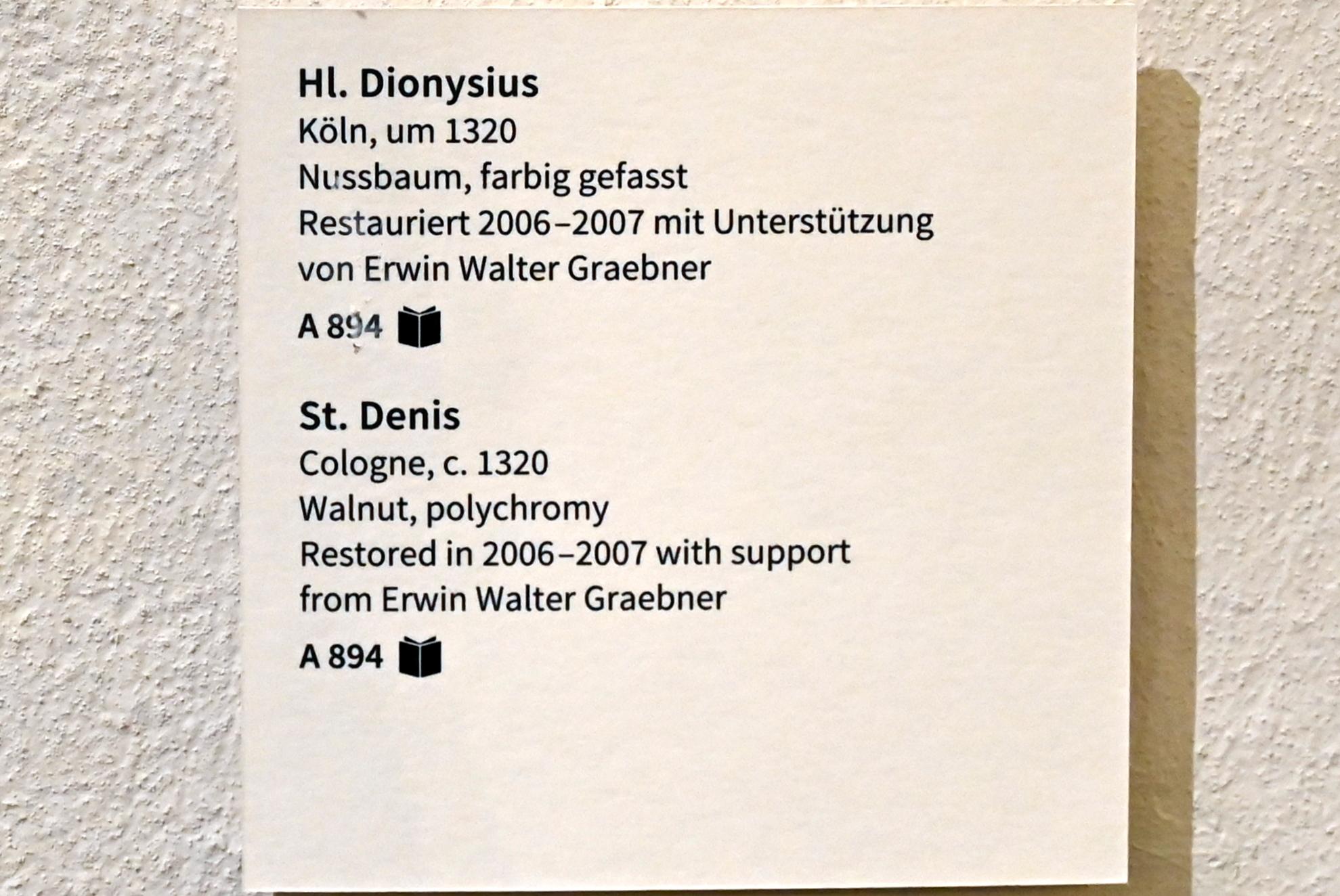 Hl. Dionysius, Köln, Museum Schnütgen, Saal 7, um 1320, Bild 4/4