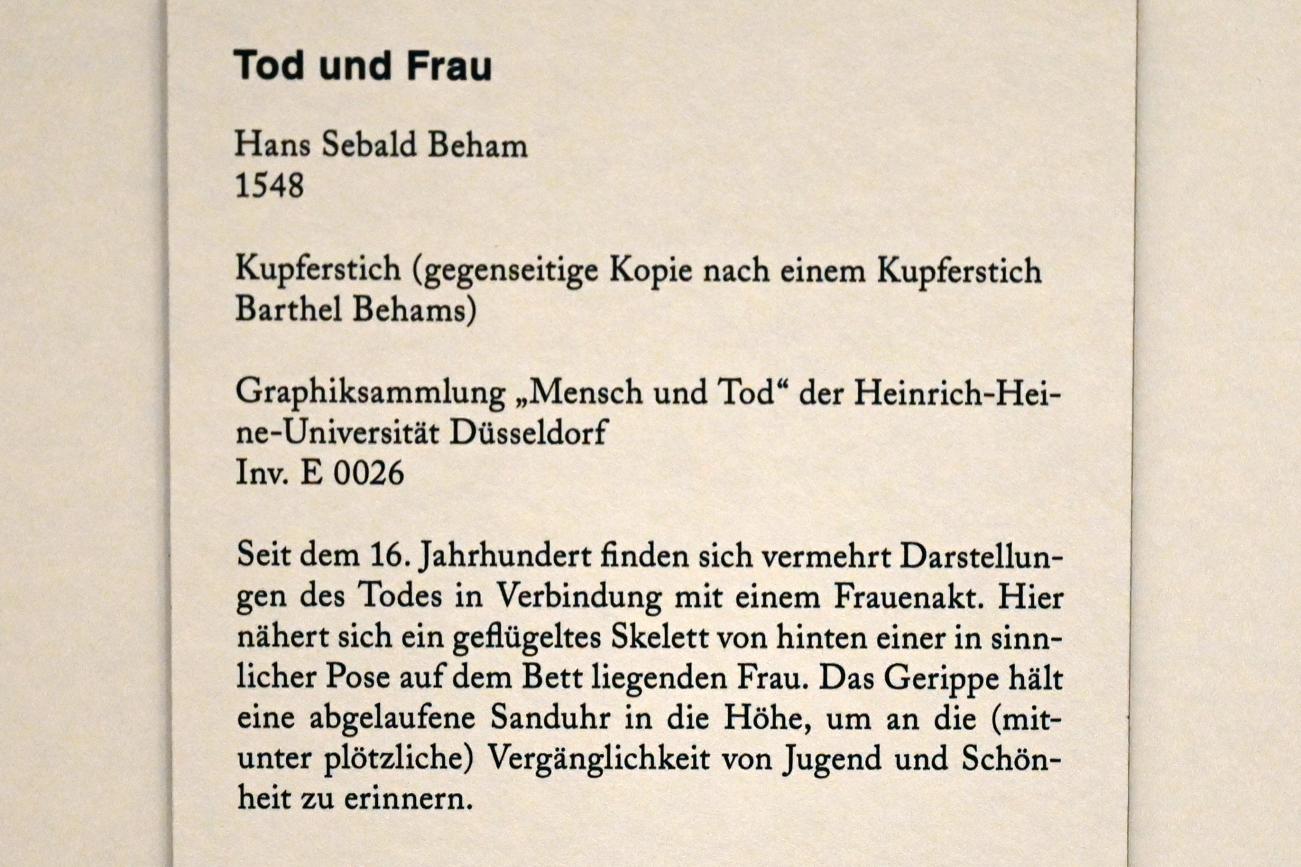 Hans Sebald Beham (1548), Tod und Frau, Köln, Museum Schnütgen, Saal 8, 1548, Bild 3/3