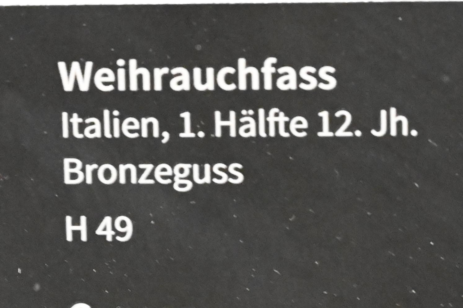 Weihrauchfass, Köln, Museum Schnütgen, Saal 8, 1. Hälfte 12. Jhd., Bild 2/2
