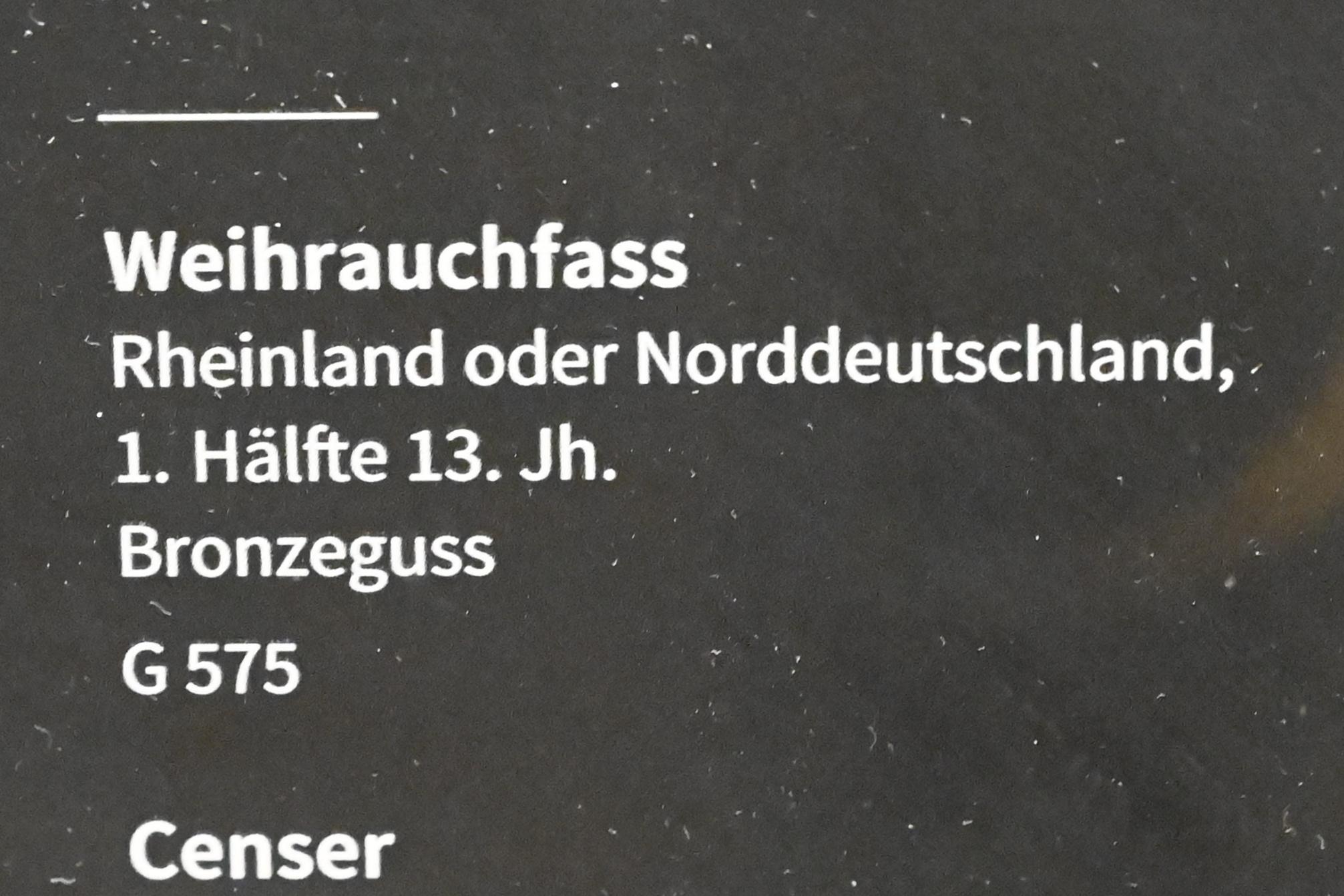 Weihrauchfass, Köln, Museum Schnütgen, Saal 8, 1. Hälfte 13. Jhd., Bild 2/2
