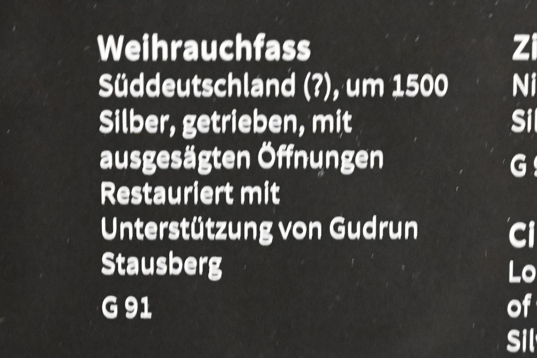 Weihrauchfass, Köln, Museum Schnütgen, Saal 8, um 1500, Bild 2/2