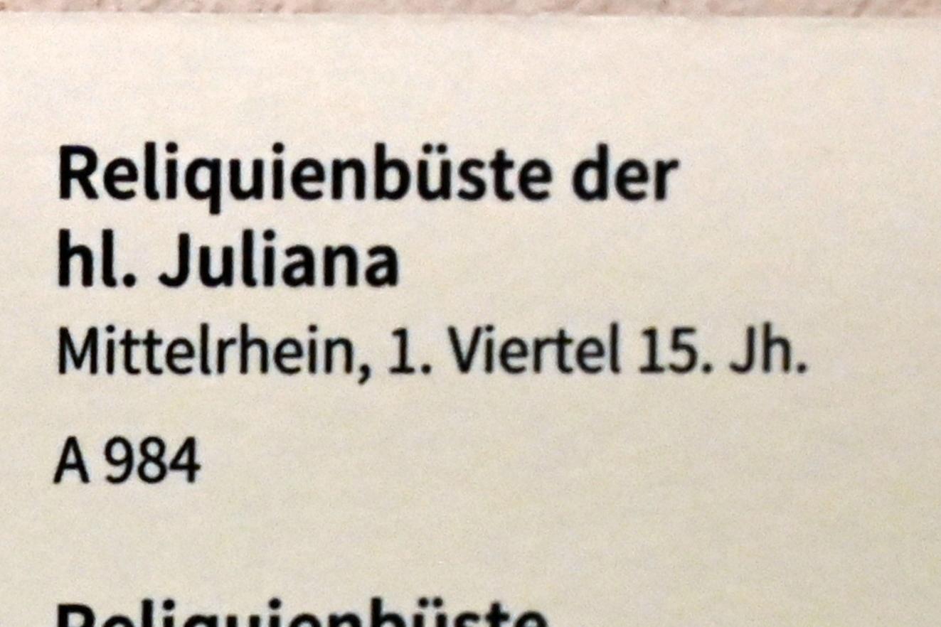 Reliquienbüste der hl. Juliana, Köln, Museum Schnütgen, Saal 10, 1. Viertel 15. Jhd., Bild 2/2