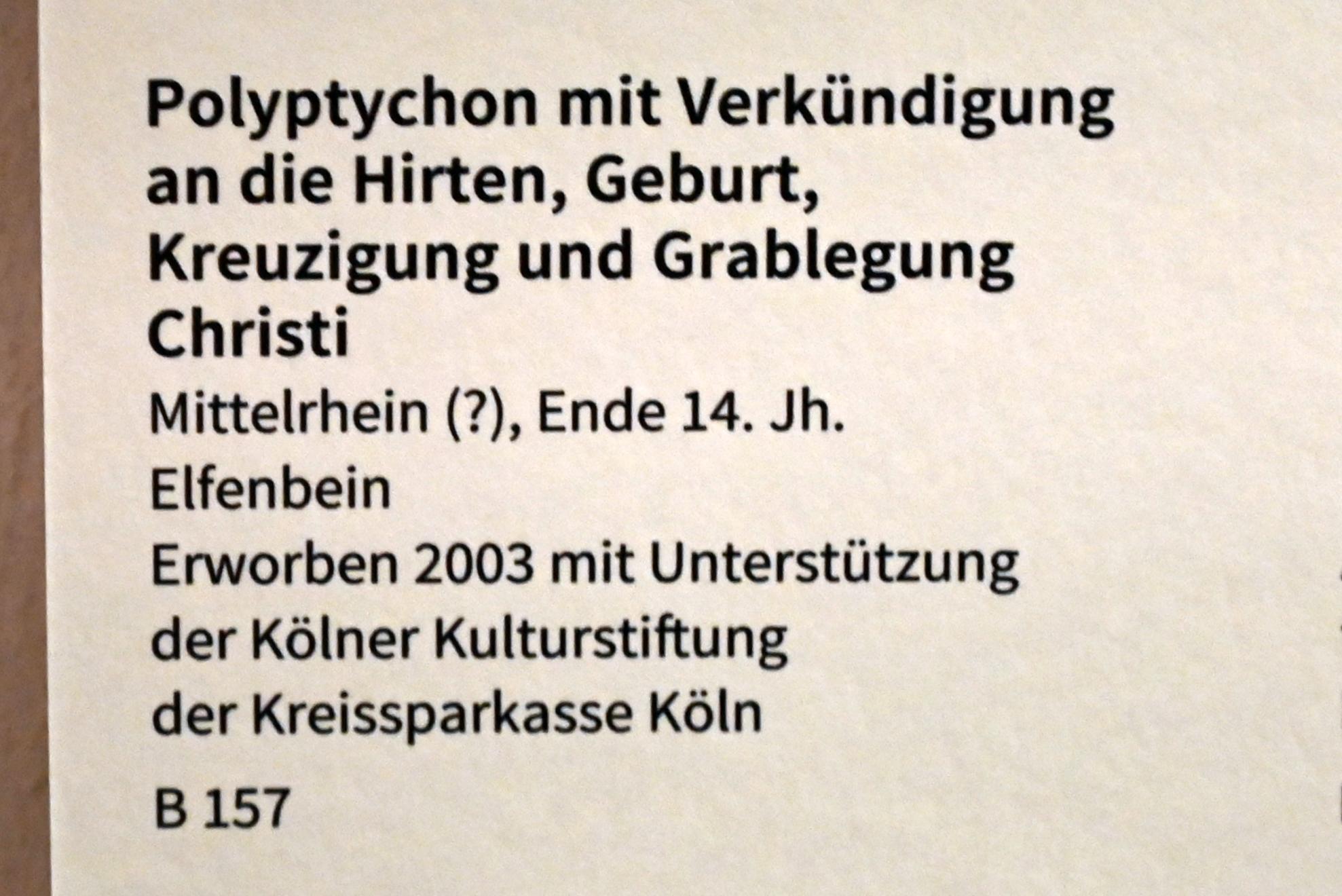 Polyptychon mit Verkündigung an die Hirten, Geburt, Kreuzigung und Grablegung Christi, Köln, Museum Schnütgen, Saal 10, Ende 14. Jhd., Bild 2/2