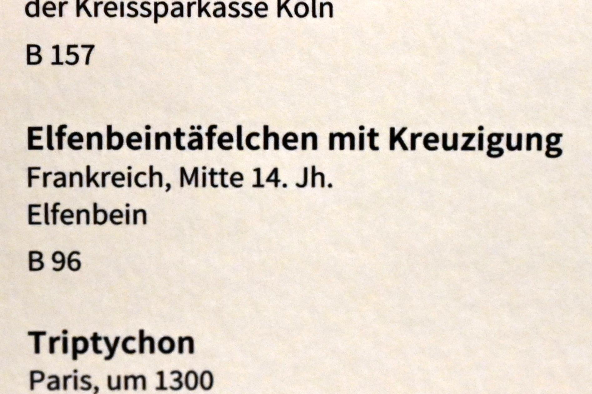 Elfenbeintäfelchen mit Kreuzigung, Köln, Museum Schnütgen, Saal 10, Mitte 14. Jhd., Bild 2/2