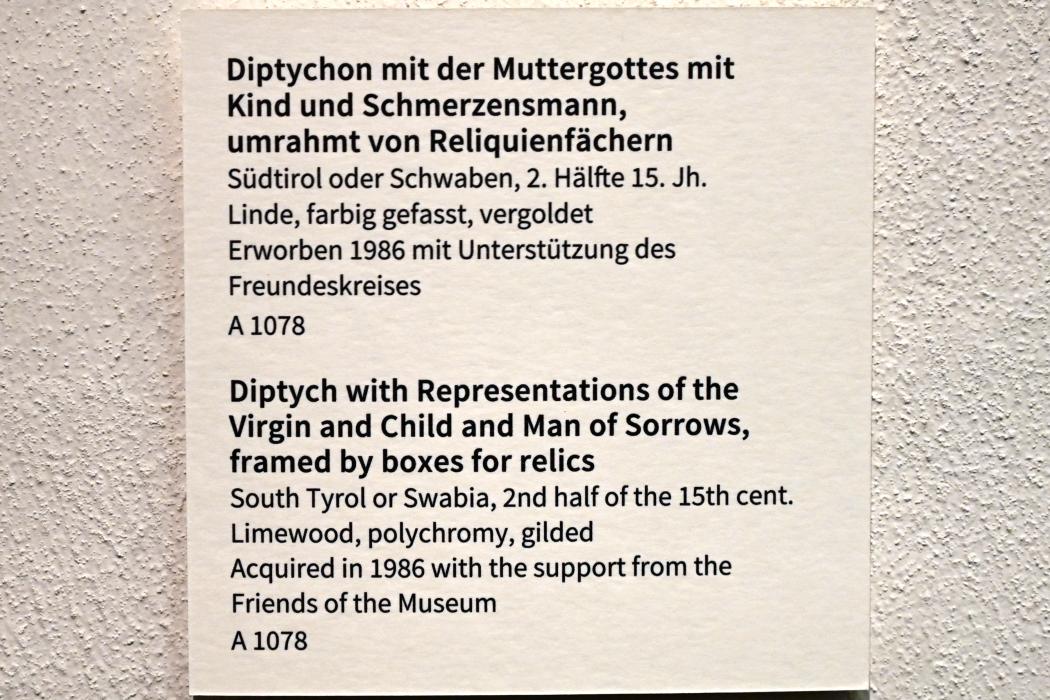 Diptychon mit der Muttergottes mit Kind und Schmerzensmann, umrahmt von Reliquienfächern, Köln, Museum Schnütgen, Saal 10, 2. Hälfte 15. Jhd., Bild 2/2