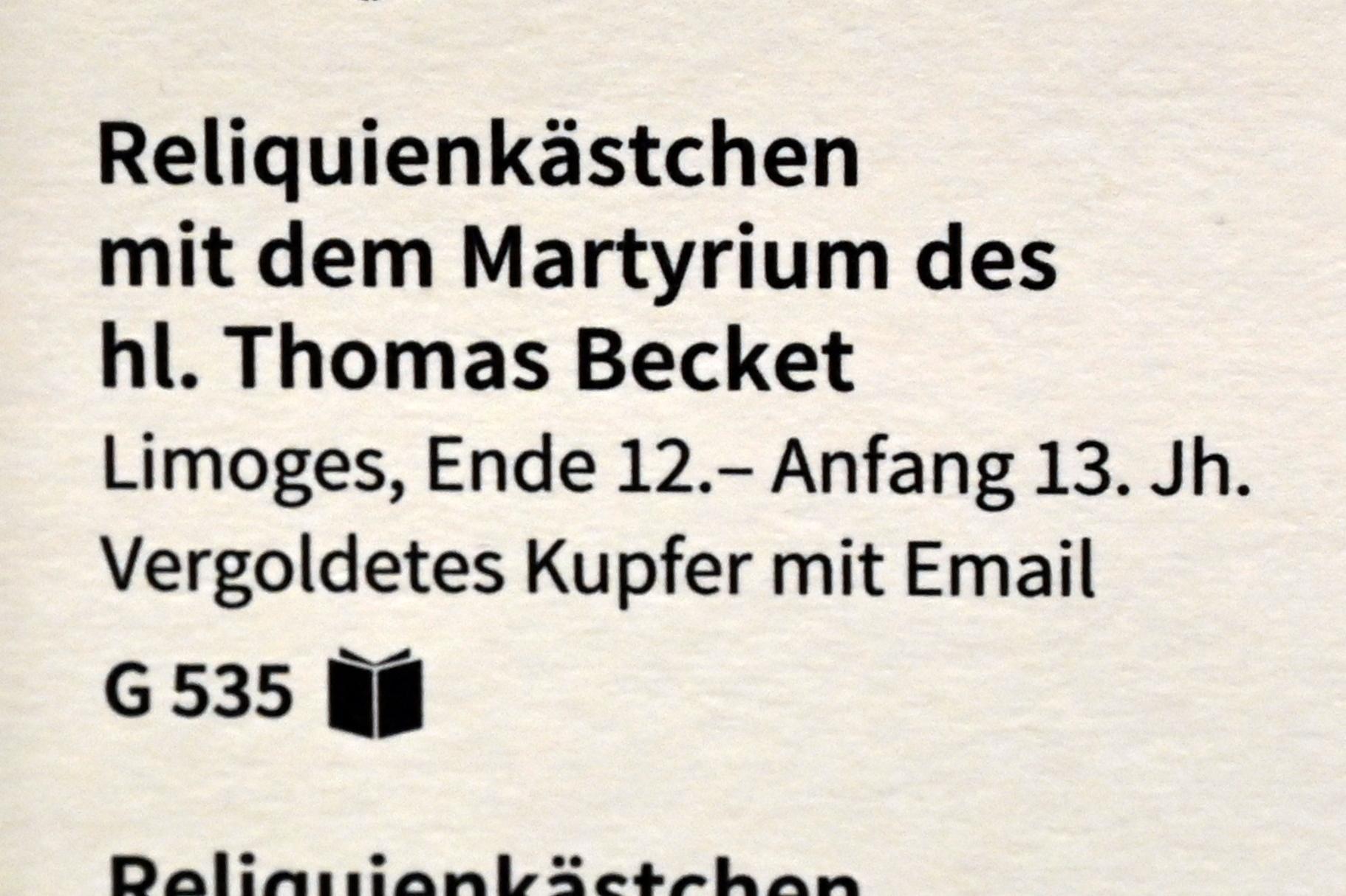Reliquienkästchen mit dem Martyrium des hl. Thomas Becket, Köln, Museum Schnütgen, Saal 10, um 1180–1220, Bild 2/2