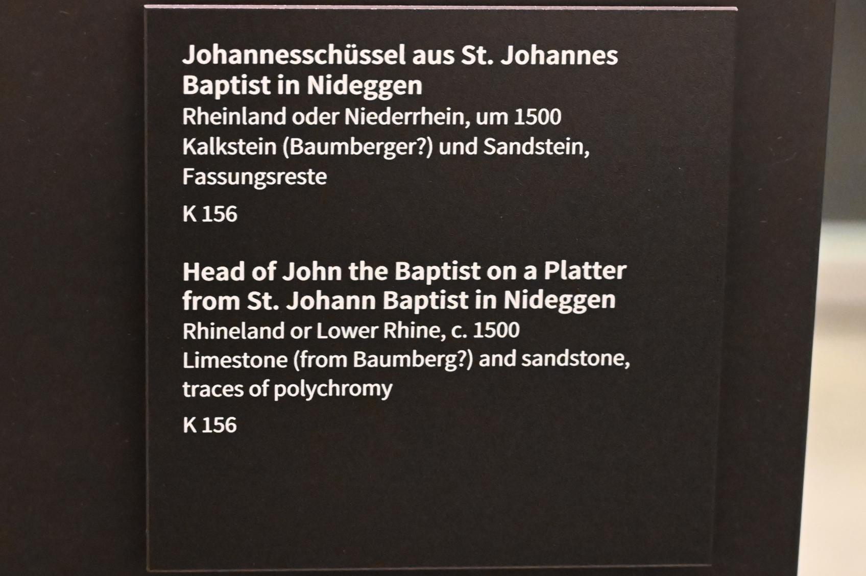 Johannesschüssel, Nideggen, Pfarrkirche St. Johannes Baptist, jetzt Köln, Museum Schnütgen, Saal 10, um 1500, Bild 2/2