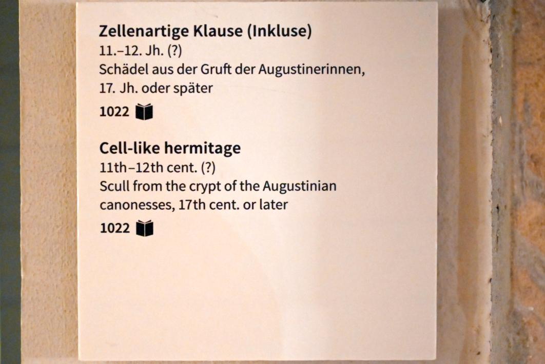 Zellenartige Klause (Inkluse), Köln, Museum Schnütgen, Saal 11, um 1000–1200, Bild 2/2
