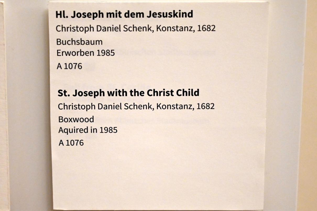 Christoph Daniel Schenck (1675–1685), Hl. Joseph mit dem Jesuskind, Köln, Museum Schnütgen, Saal 12, 1682, Bild 2/2