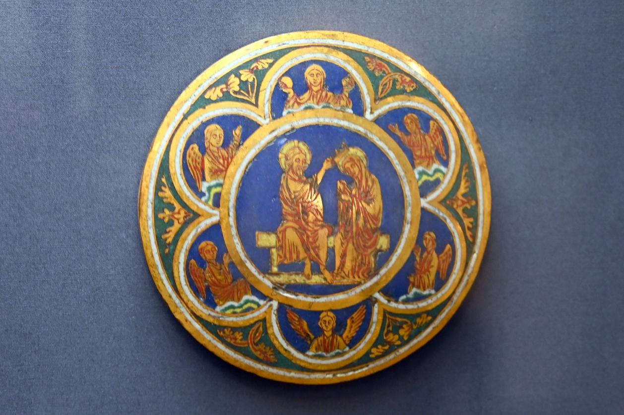Nikolaus von Verdun (Nachfolge) (1205), Vier Emailmedaillons: Frauen am Grabe, Christus in der Vorhölle, Himmelfahrt Christi und Marienkrönung, Köln, Museum Schnütgen, Saal 12, um 1200–1210, Bild 4/5