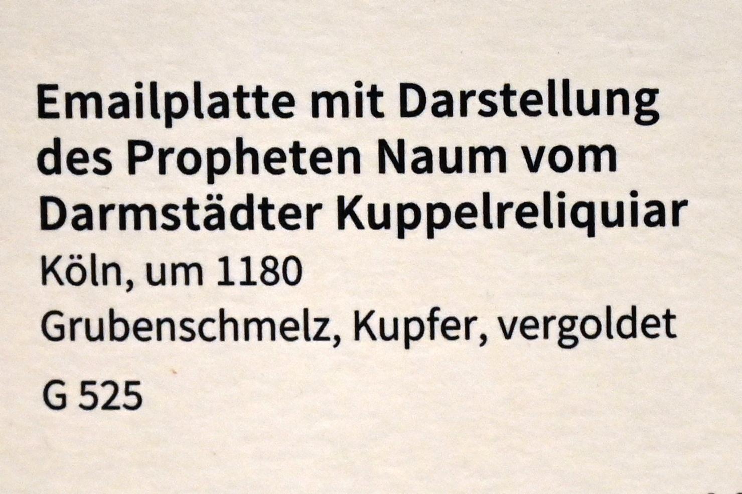 Emailplatte mit Darstellung des Propheten Naum vom Darmstädter Kuppelreliquiar, Köln, Museum Schnütgen, Saal 12, um 1180, Bild 2/2