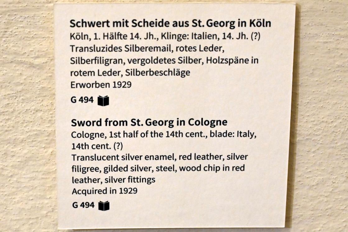Schwert mit Scheide, Köln, ehem. Chorherrenstift St. Georg, jetzt Köln, Museum Schnütgen, Saal 13, 1. Hälfte 14. Jhd., Bild 2/2