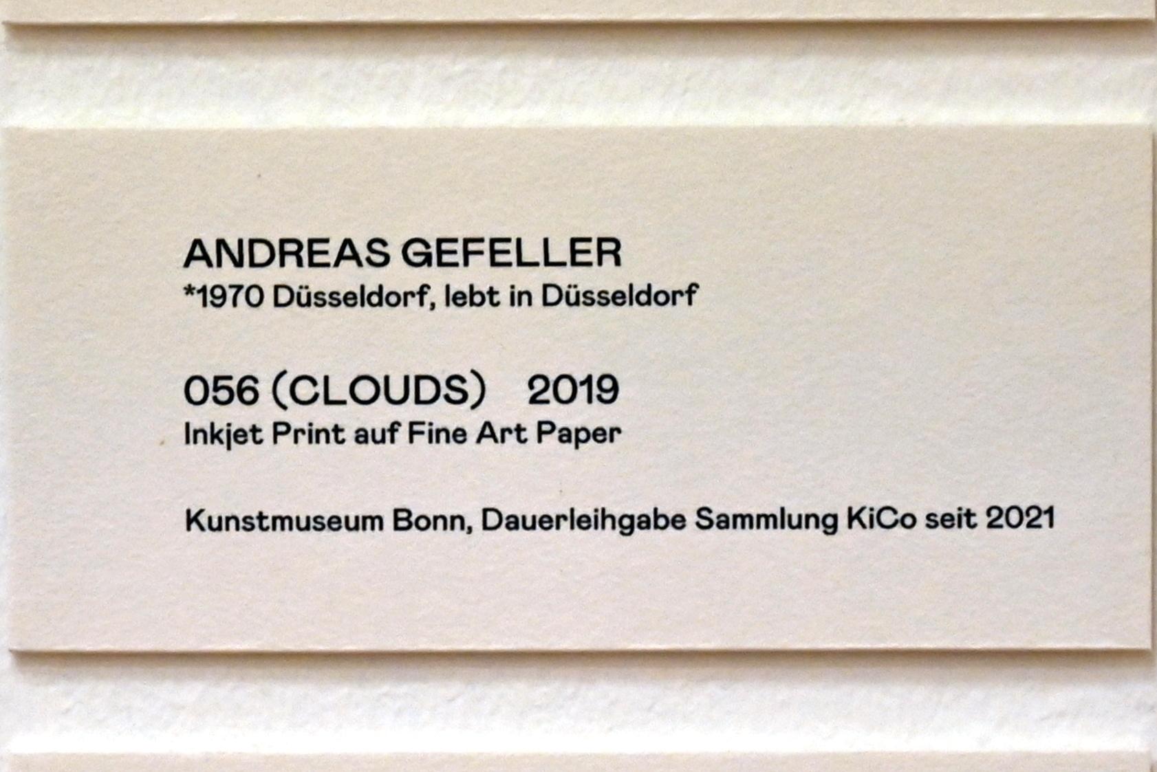 Andreas Gefeller (2019), 056 (Clouds), Bonn, Kunstmuseum, Ausstellung "Welt in der Schwebe" vom 24.02. - 19.06.2022, Saal 6, 2019, Bild 2/2